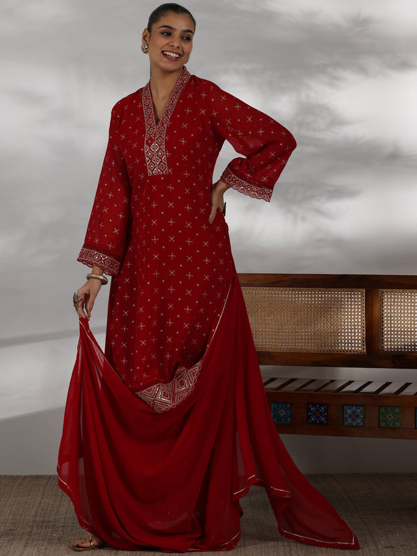 Red Printed Georgette Straight Suit With Dupatta