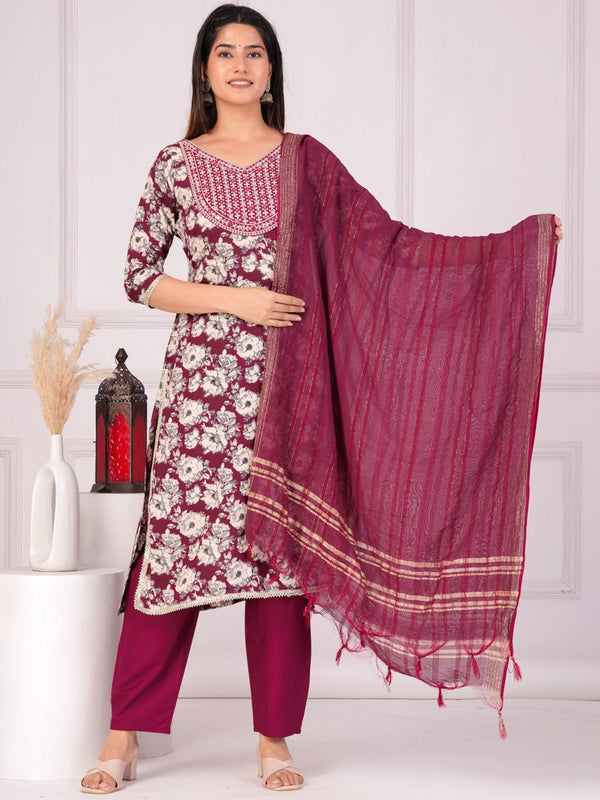 Women's Floral Printed Regular Straight Kurta & Palazzos With Dupatta - Taantav