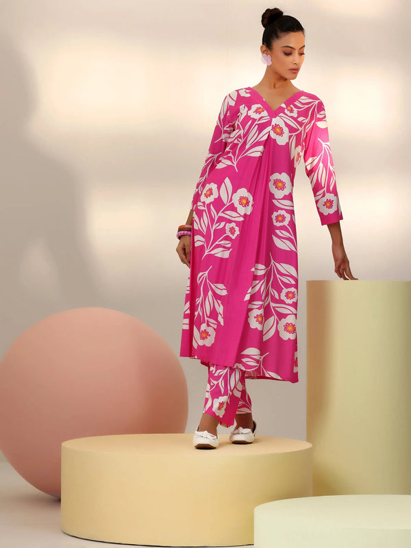 Pink Printed Silk Blend Co-Ords