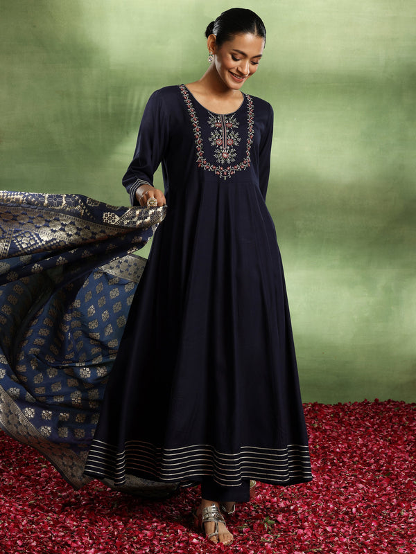 Blue Yoke Design Rayon Anarkali Suit With Dupatta