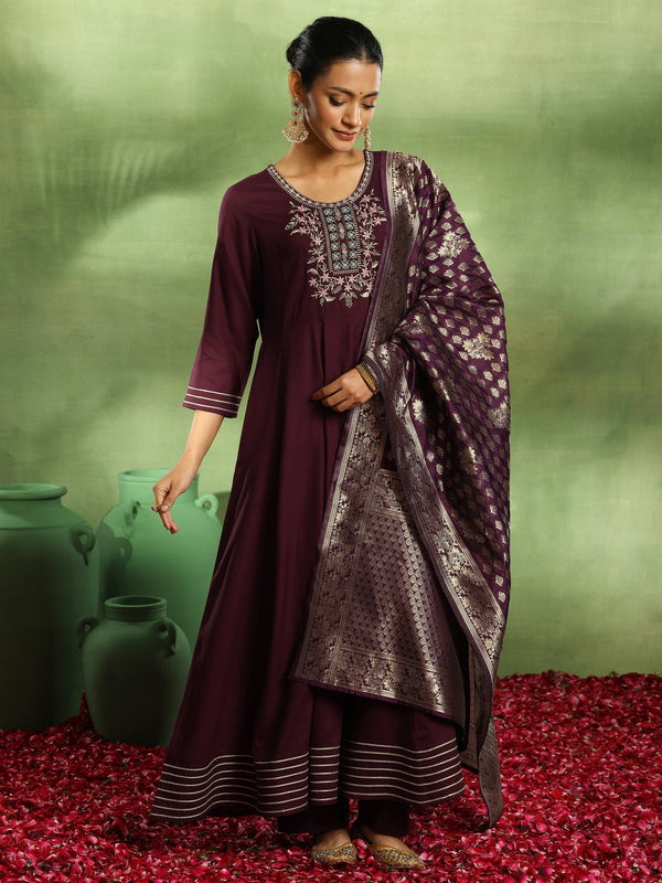 Burgundy Yoke Design Rayon Anarkali Suit With Dupatta