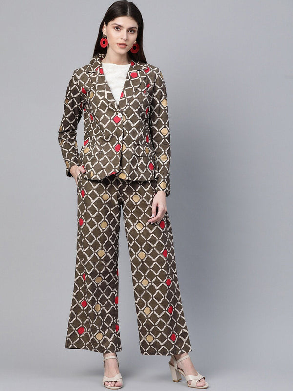 Women's Printed Coat with Trousers - AKS