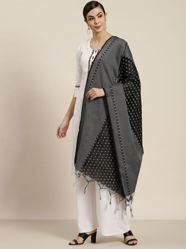 Women's Black Chanderi Woven Dupatta1 - Juniper