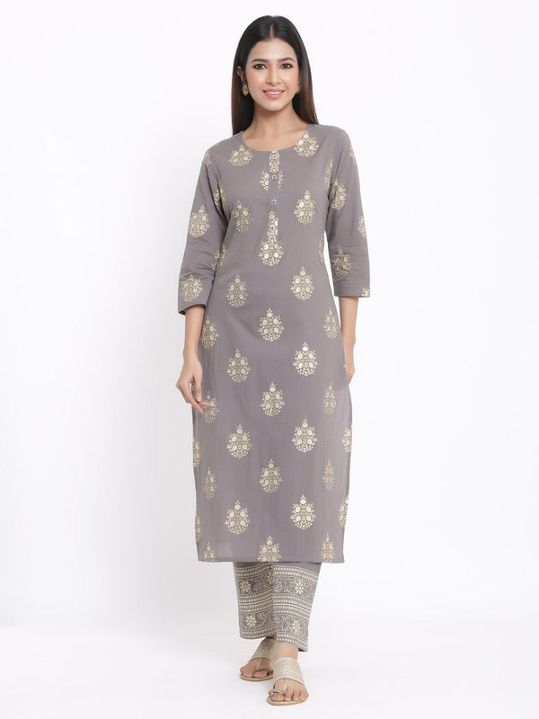 Women's Grey Printed Kurta & Palazzo Set by Kipek- (2pcs set)