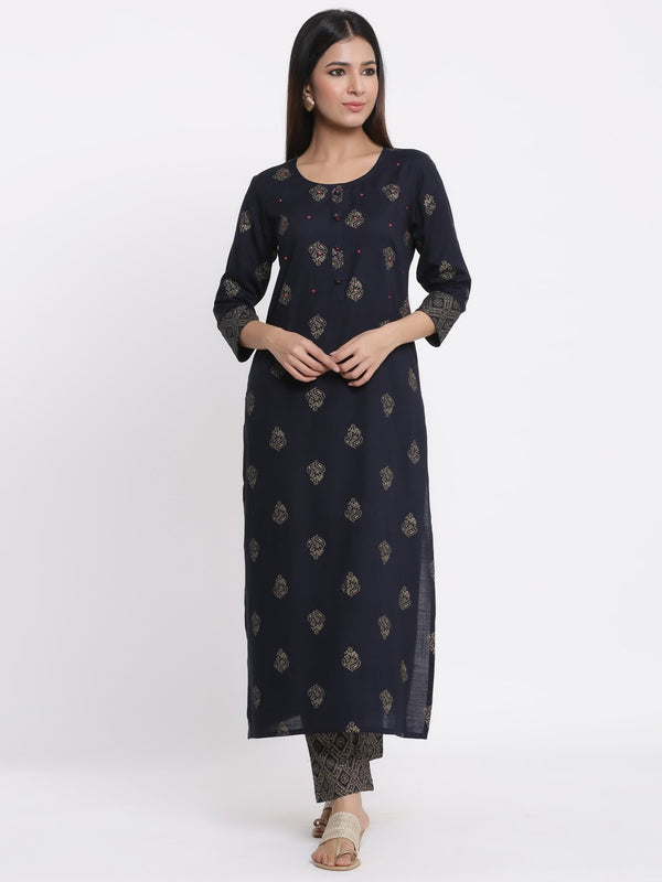 Women's Blue Printed Rayon Kurta & Palazzo Set by Kipek (2 Pc Set)