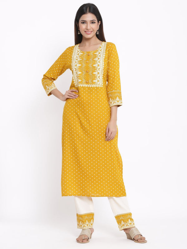 Women's Yellow Rayon Kurta with Palazzo by Kipek (2pcs Set)