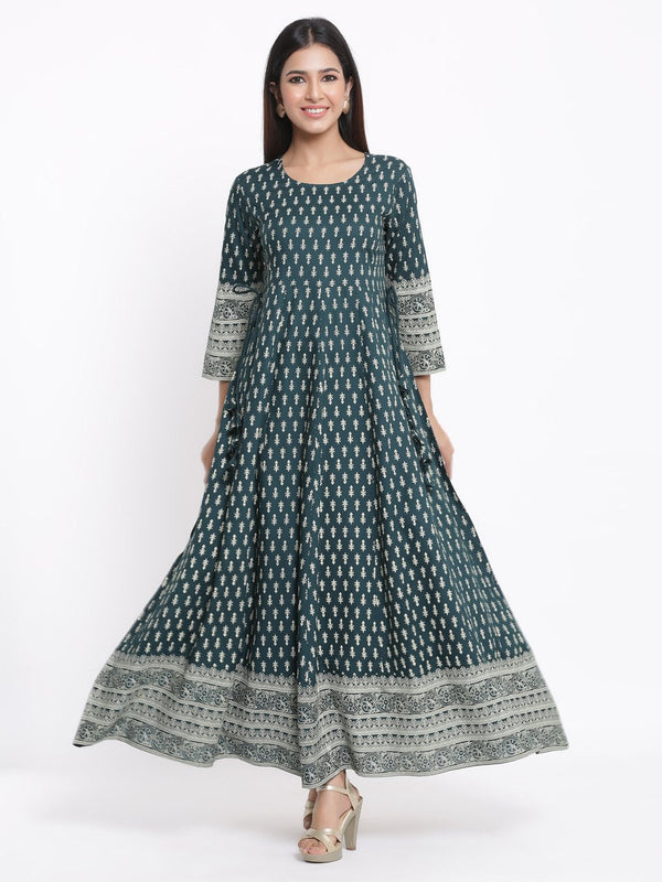 Women's Green Printed Anarkali Kurta by Kipek (1 Pc Set)