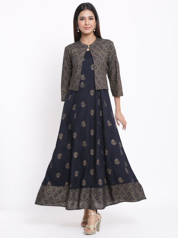 Women's Navy Blue Rayon Anarkali Kurta With Jacket by Kipek (1pc)