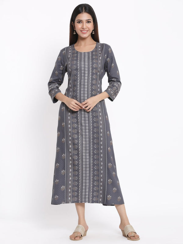 Women's Grey Printed Kurta by Kipek- (1pc set)