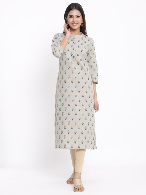 Women's Grey Printed Cotton Kurti by Kipek- (1pc set)