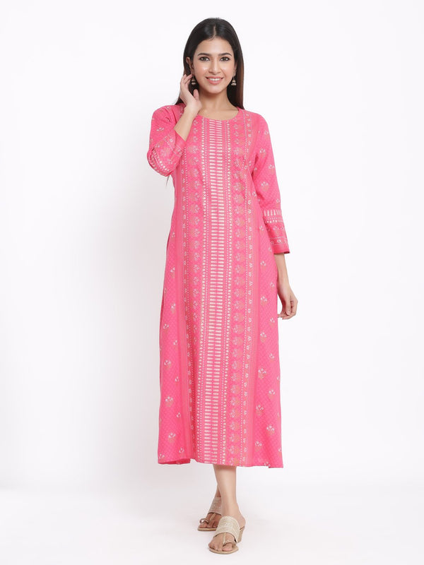 Women's Pink Printed Kurta by Kipek- (1pc set)