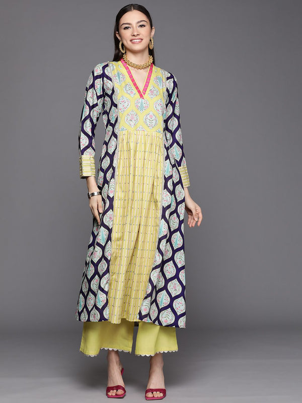 Yellow Pure Cotton Digital Printed Kurta Palazzo Set