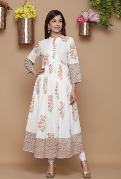 Women's Offwhite Cambric Printed Anarkali Kurta - Juniper