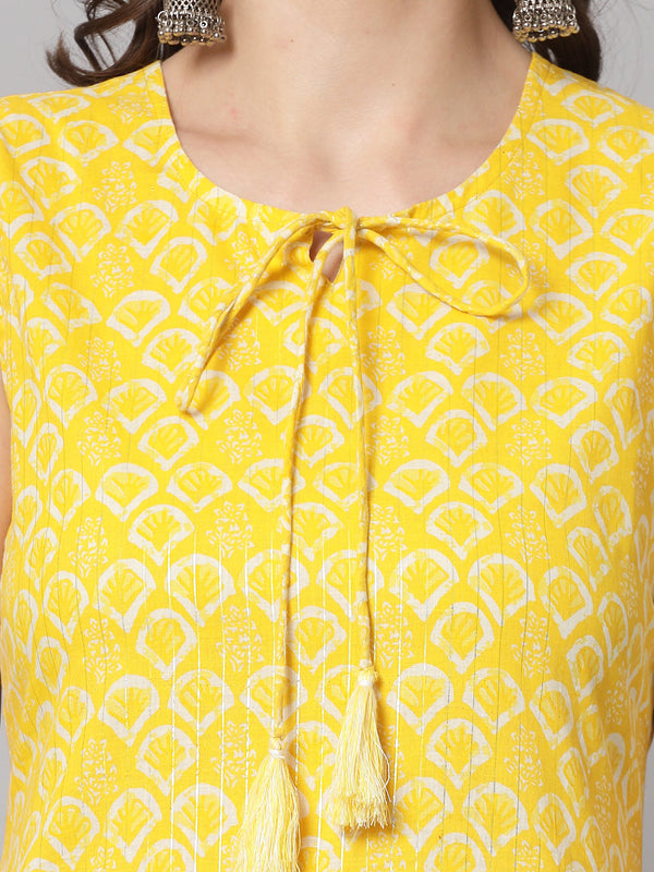 Women's Yellow Rayon Self-Design Kurta - Kipek