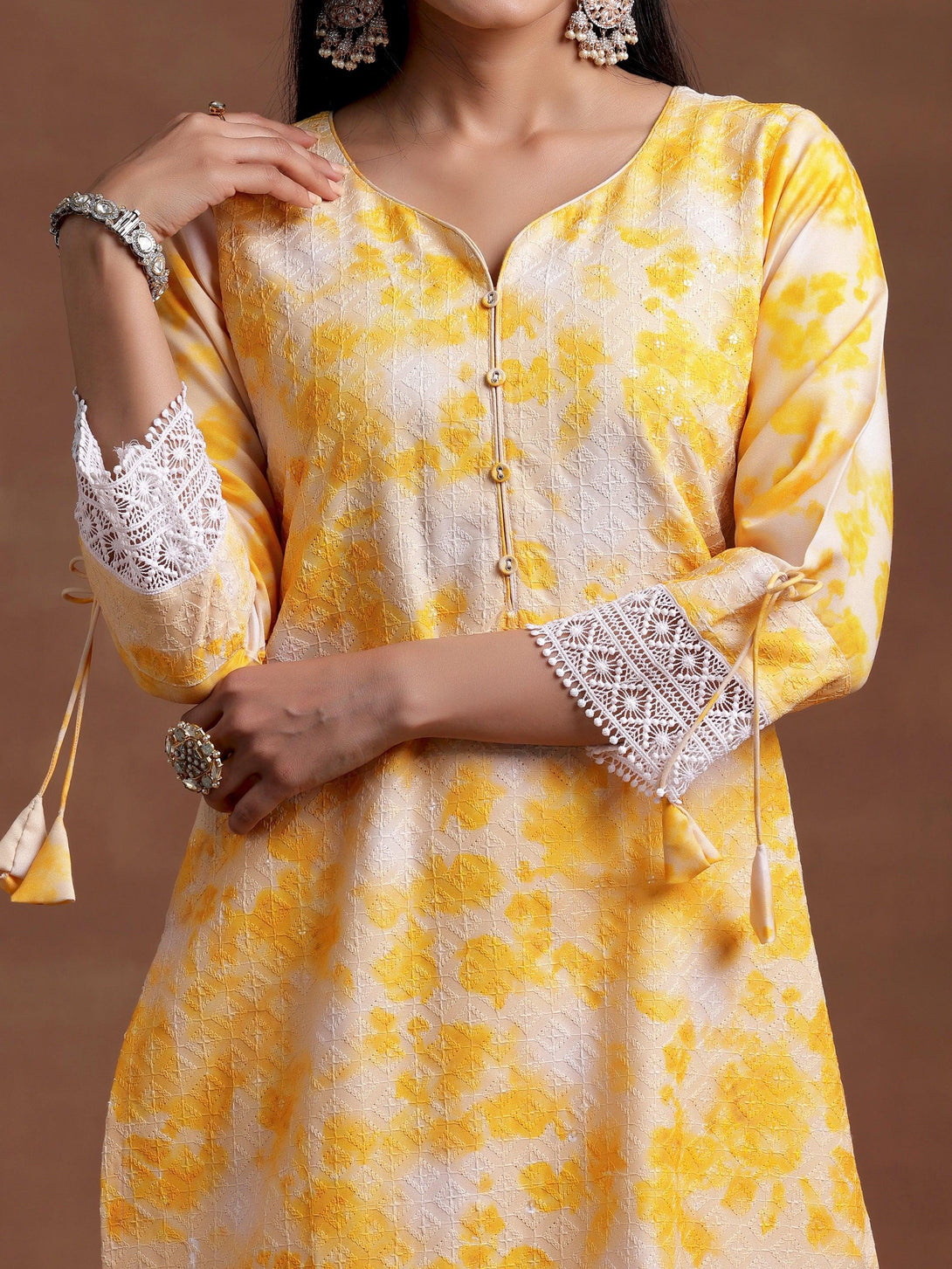 Yellow Embroidered Cotton Blend Straight Suit With Dupatta - Jashvi