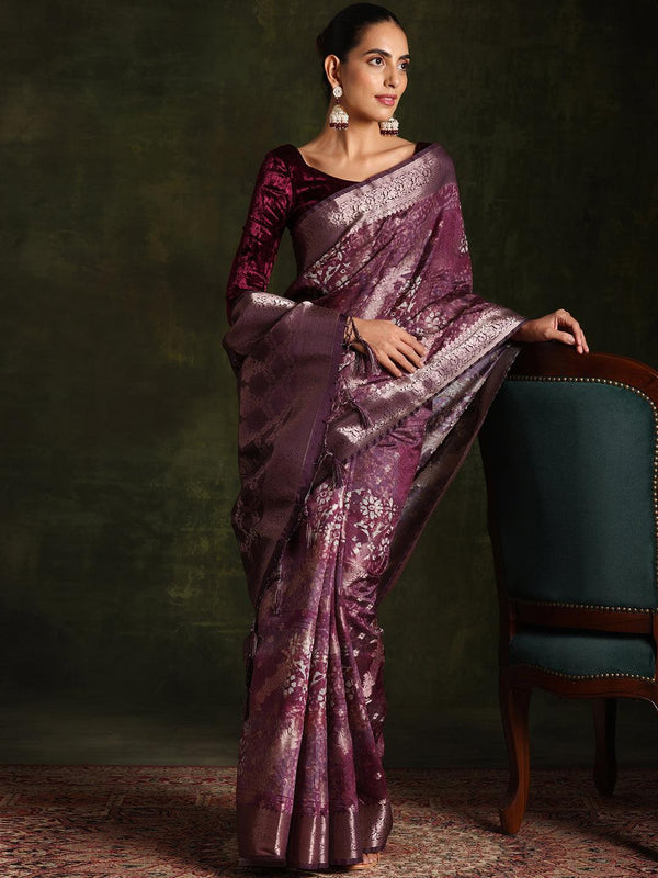 Wine Woven Design Brocade Saree With Unstitched Blouse Piece - Jashvi