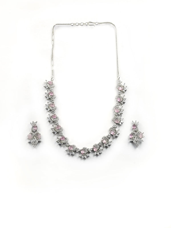 Women's Graceful American Diamond Necklace Set with Earrings - StileAdda