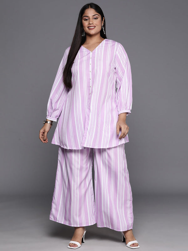 Lavender & White Plus Size Striped Tunic with Palazzos