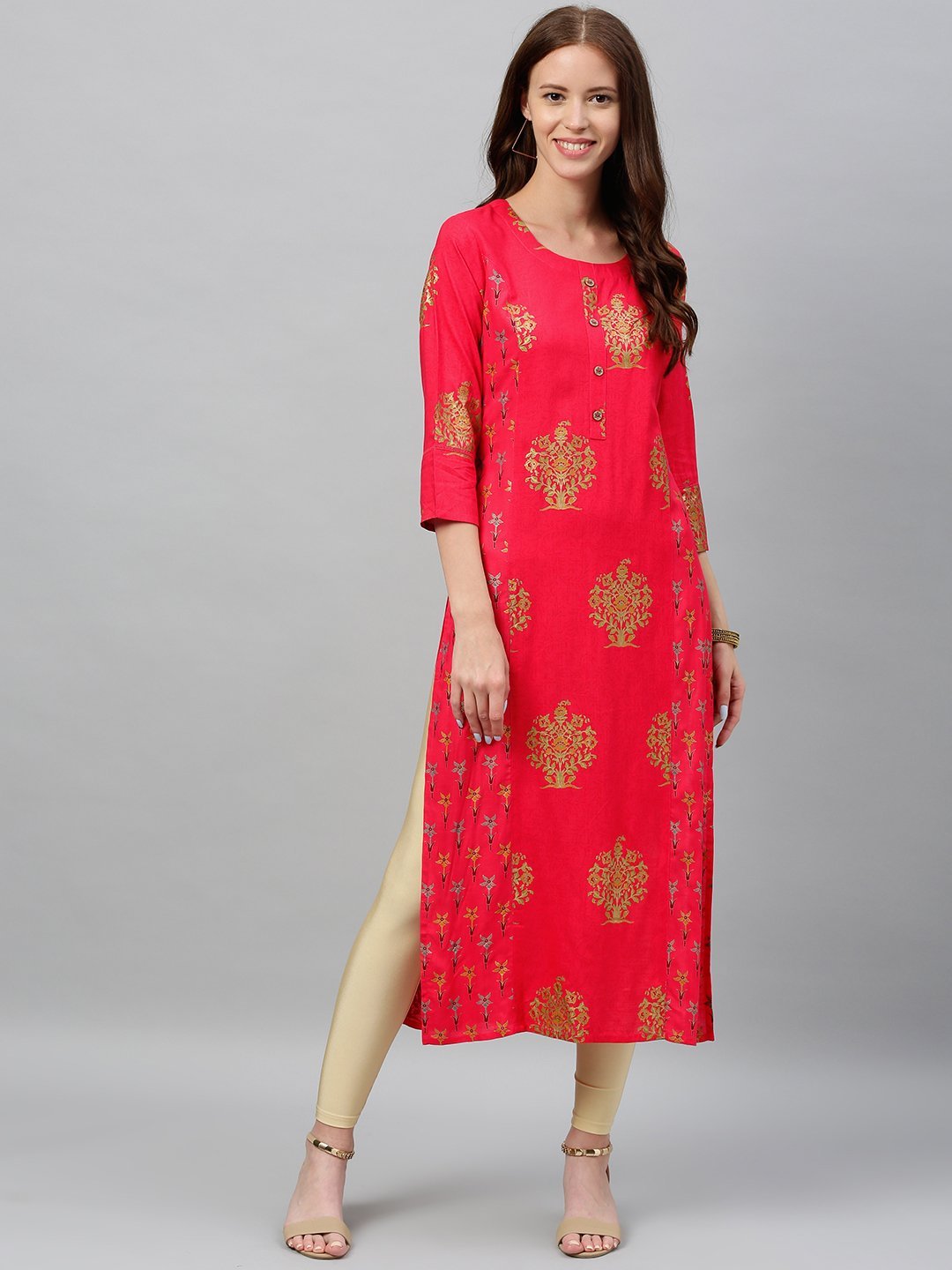 Women's Red Mughal Printed Kurta by Kipek- (1pc set)