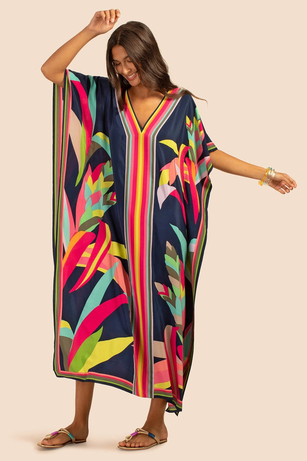 Women's Colorful Floral Silk Crepe Kaftan - JSDC