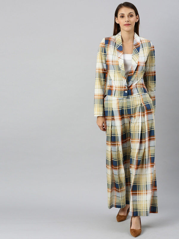 Women's Checked Coat with Palazzos - AKS