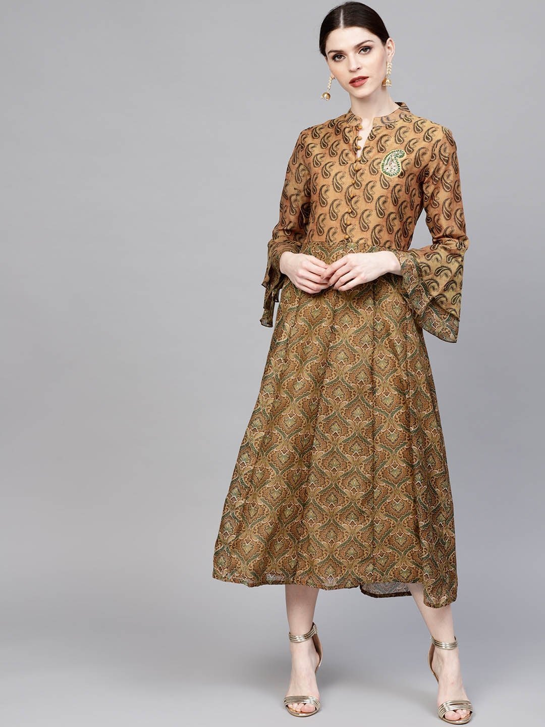 Women's Mustard Brown Printed Kurta - Yufta