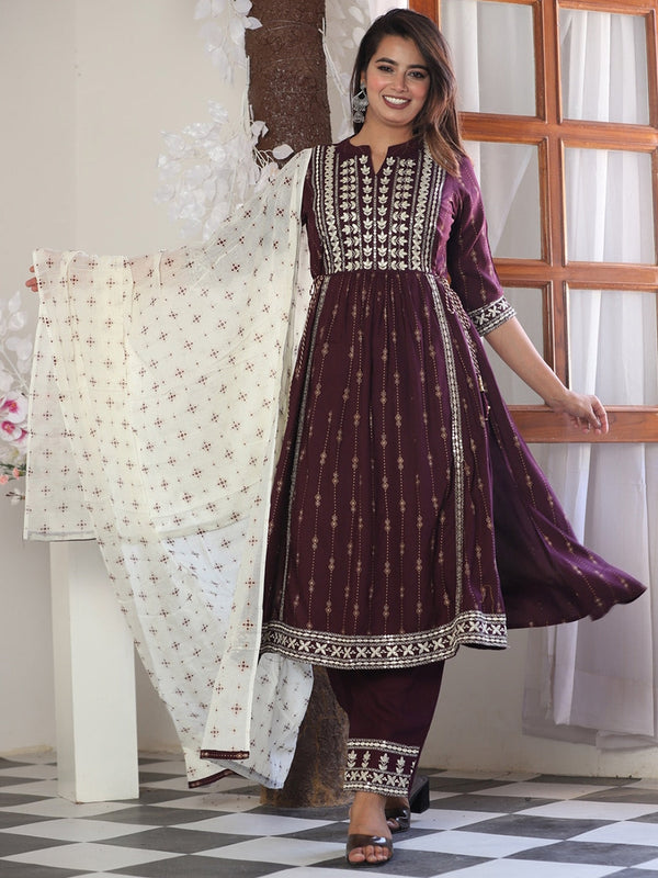 Women's Ethnic Motifs Printed Kurta With Palazzos & Dupatta - Noz2Toz