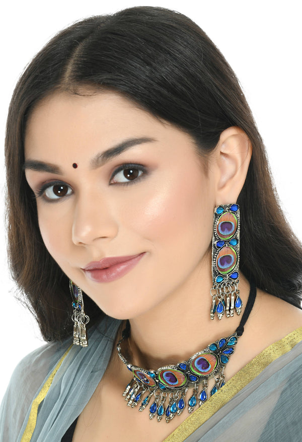 Indiakreations Peacock wings design Necklace with Earrings Jkms_110