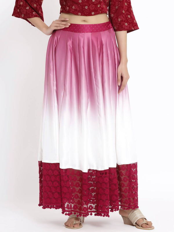 Buy_Women's_Wine_Shantoon_Ombre_Kalidar_Skirt_Online_Indiakreations