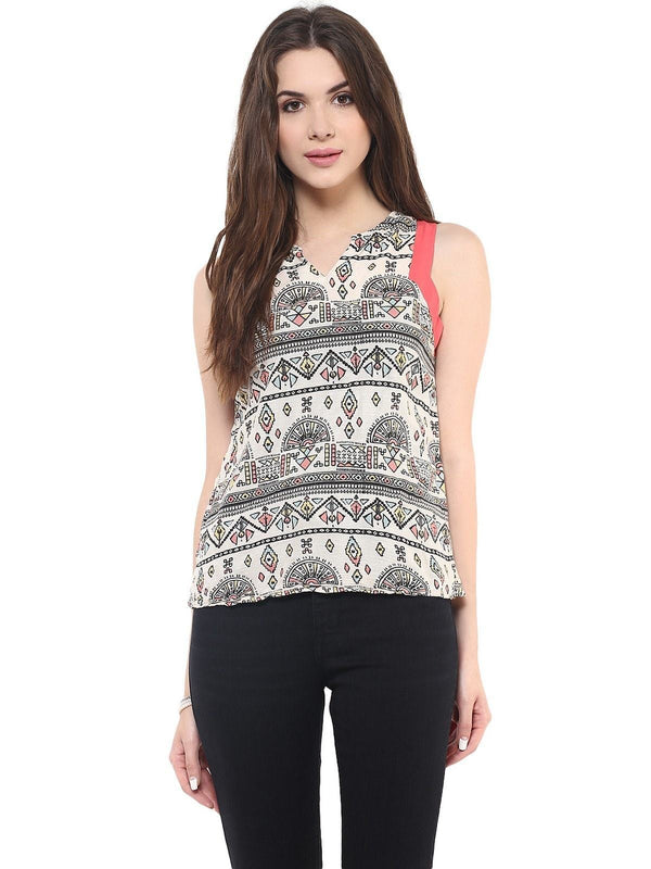 Women's Tribal Print Incut Top - Pannkh