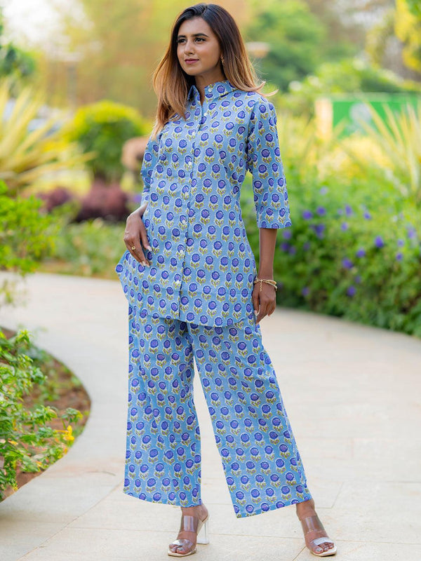 Blue Printed Cotton Night Suit - Jashvi