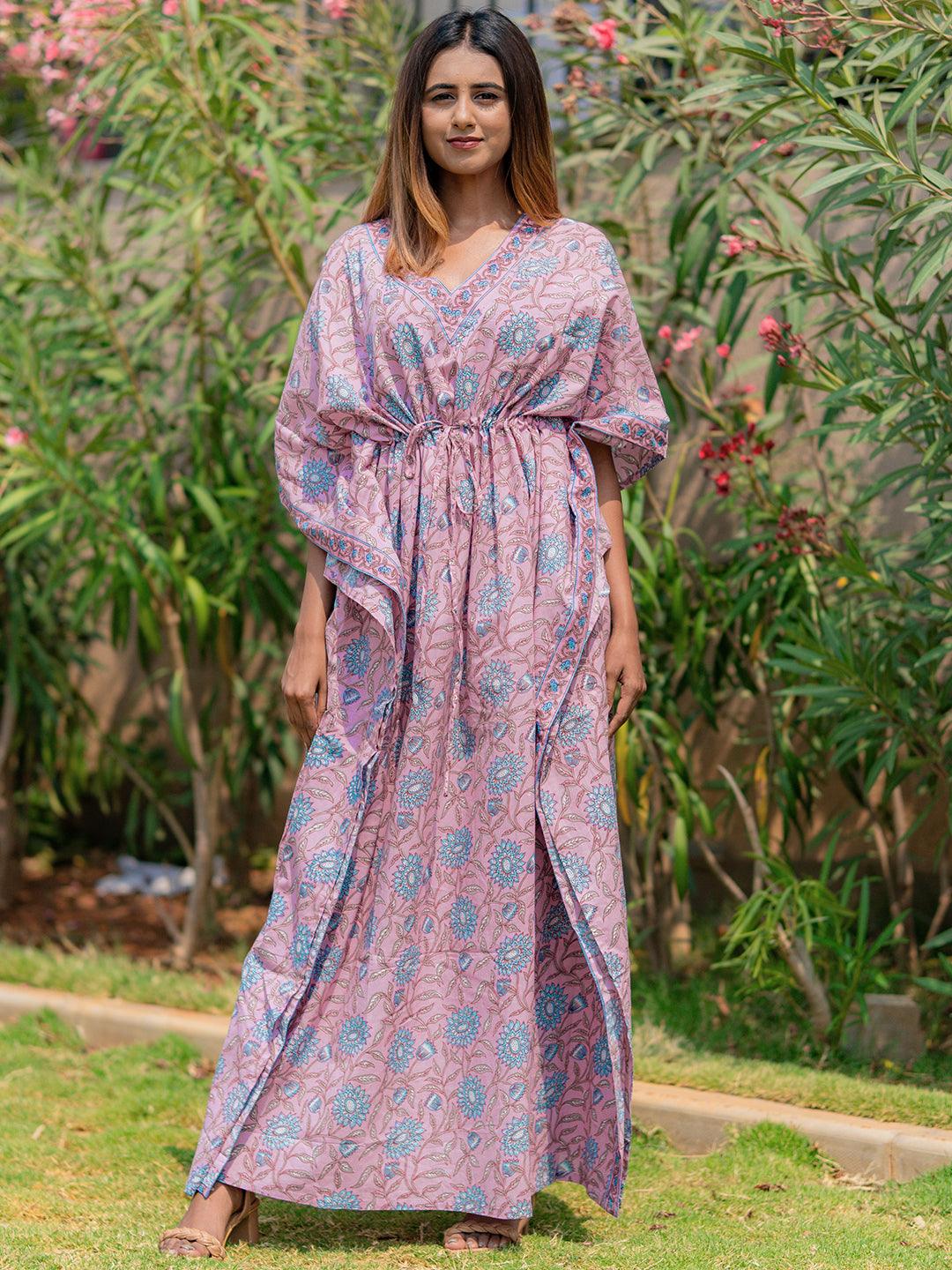 Lavender Printed Cotton Nightdress - Jashvi