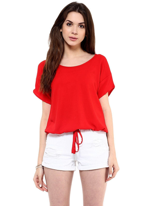 Women's Red Bubble Loose Fit Tunnel Top - Pannkh