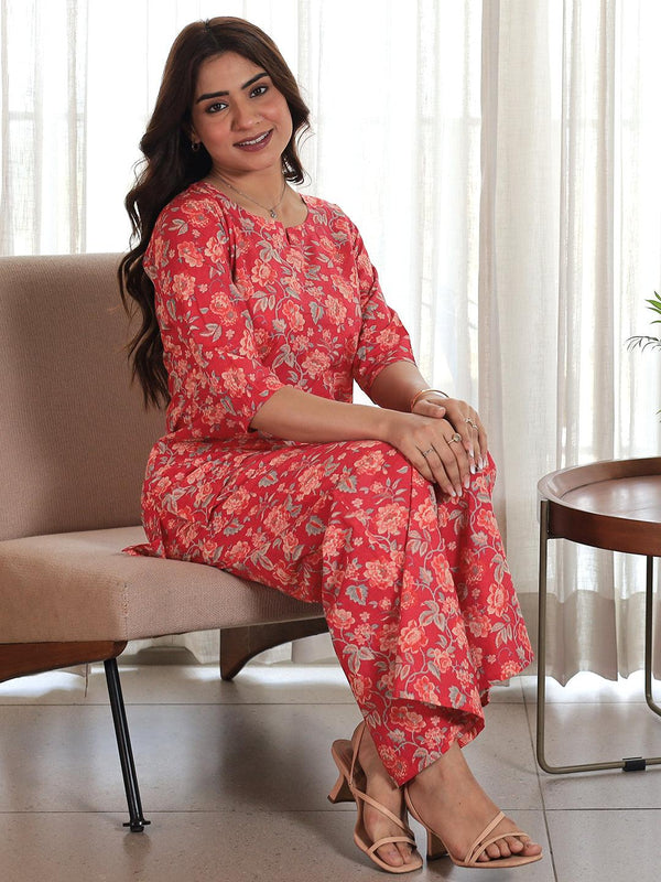 Coral Printed Cotton Night Suits