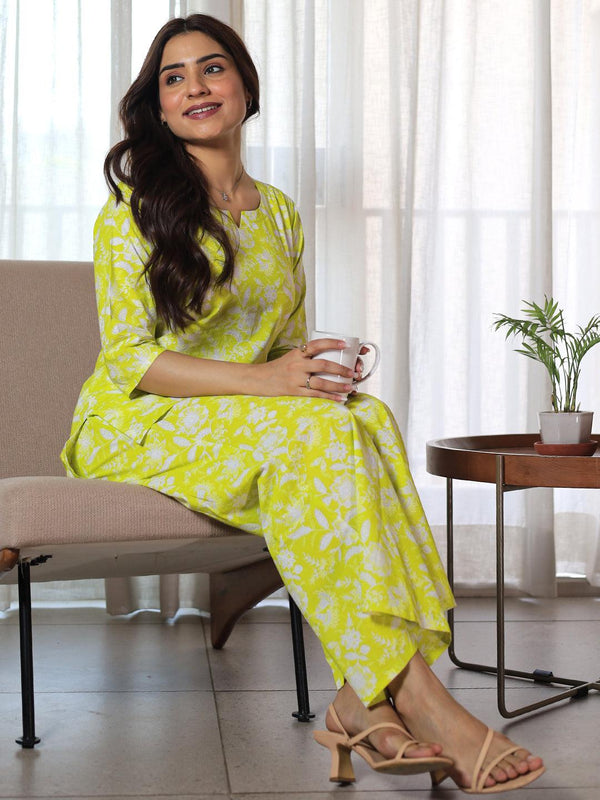 Green Printed Cotton Night Suits