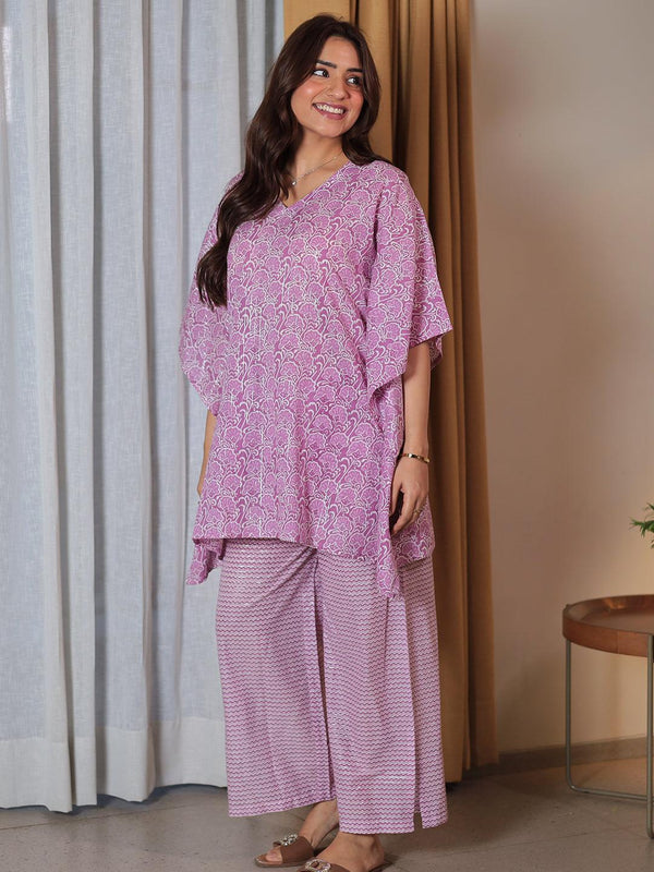 Purple Printed Cotton Night Suits