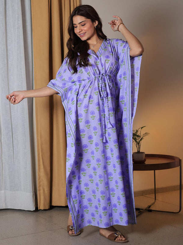 Purple Printed Cotton Kaftan Night Dress