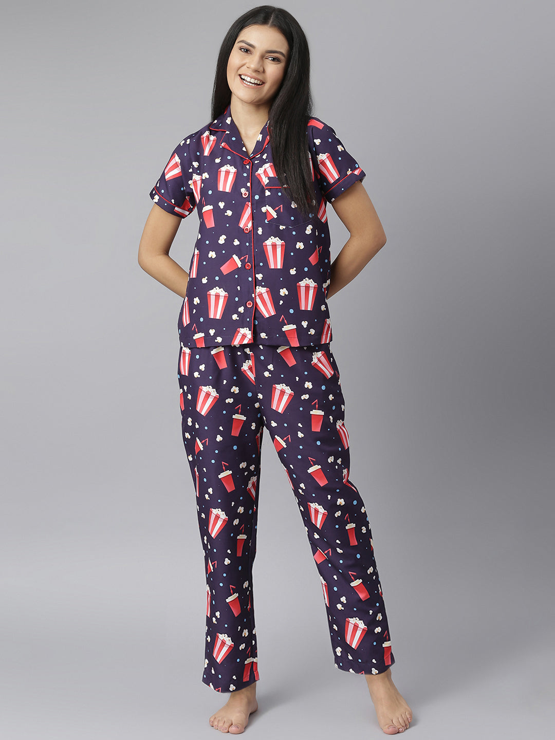 Women's Popcorn Digital Print Night Suit Set - Stylestone