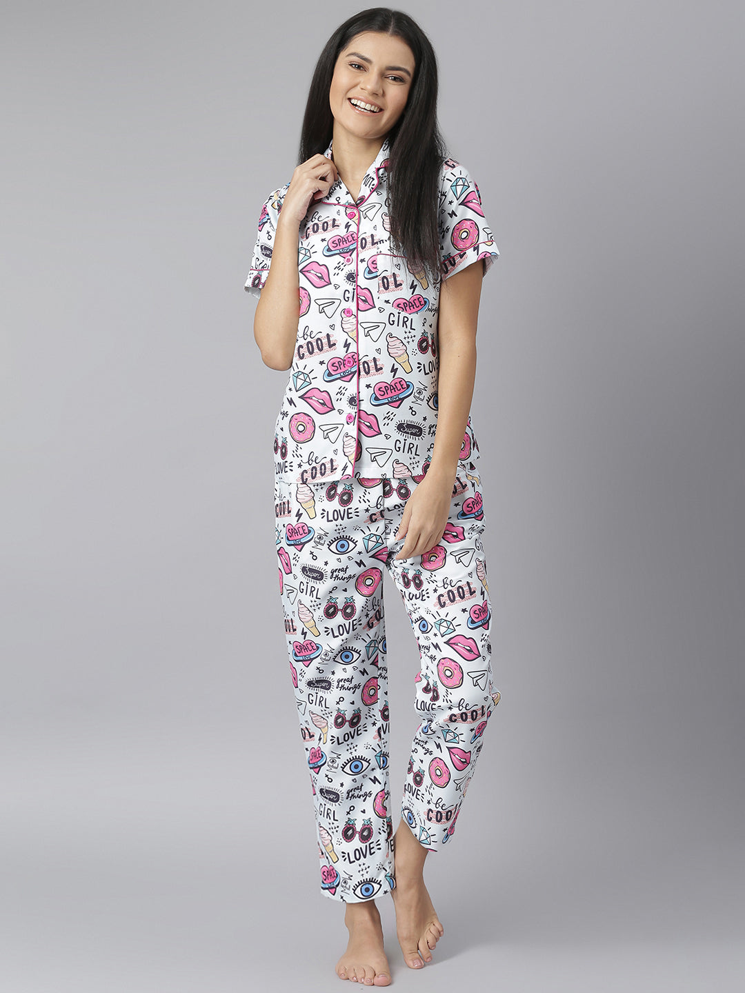 Women's Quirky Digital Print Night Suit Set - Stylestone