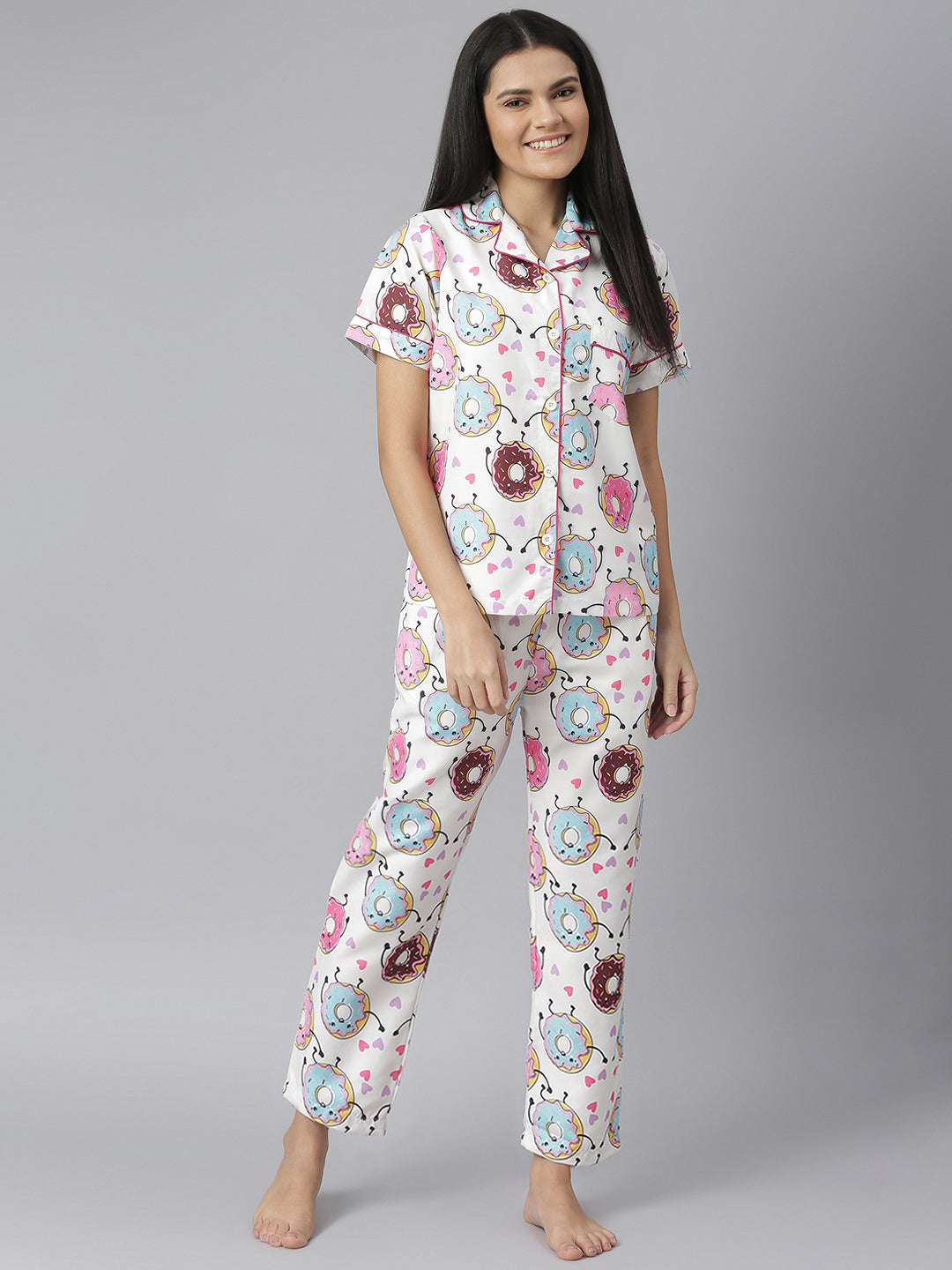 Women's Doughnut Digital Printed Night Suit Set - Stylestone