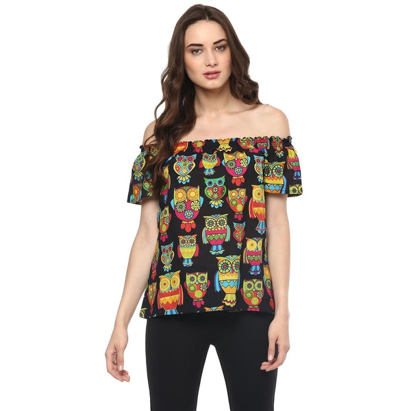 Women's Off-Shoulder Owl Printed Top - Pannkh