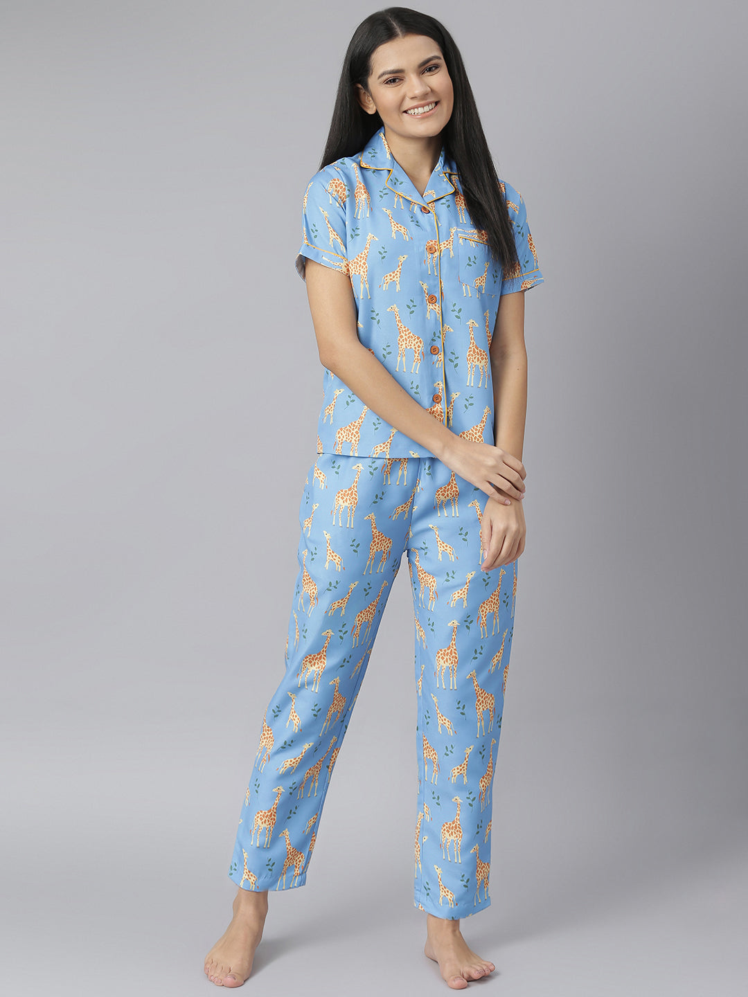 Women's Summer Giraffe Digital Printed Night Suit Set - Stylestone