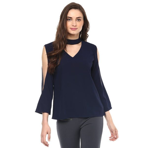 Women's Neck Band Cold Shoulder Top - Pannkh