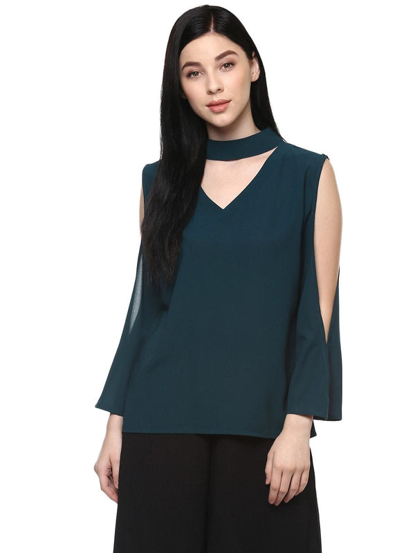 Women's Neck Band Cold Shoulder Top - Pannkh