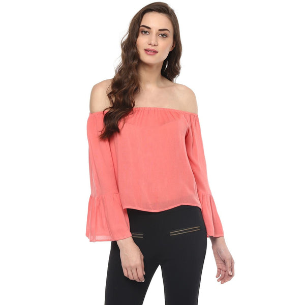 Women's Off-Shoulder Flared Sleeve Crop Top - Pannkh