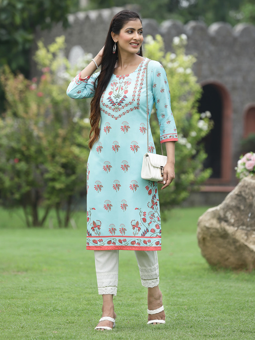 Women's Green Crepe Casual Wear Digital Printed Straight Kurta - Juniper