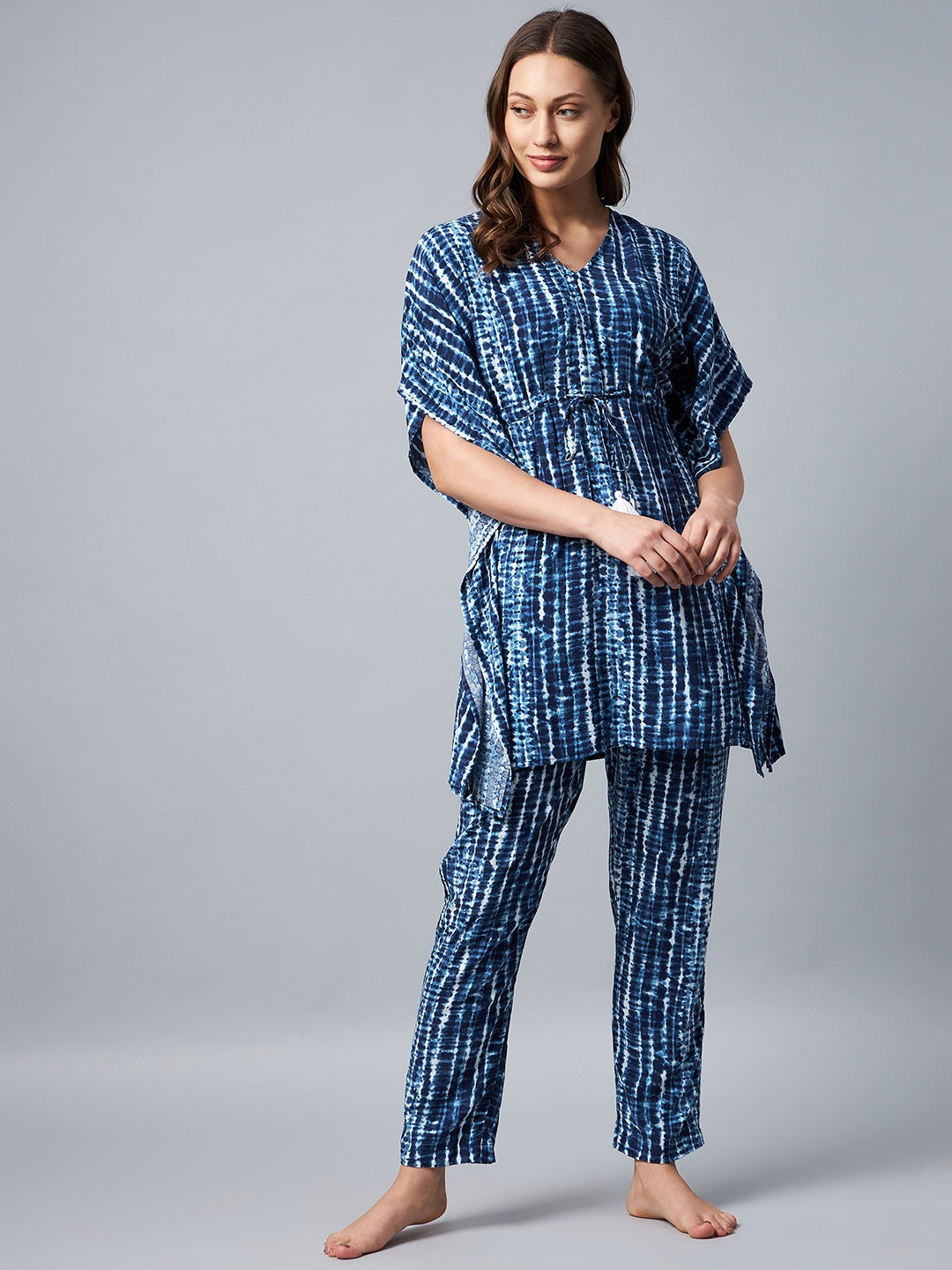 Women's Blue Tie & Dye Printed Kaftan Set - Stylestone