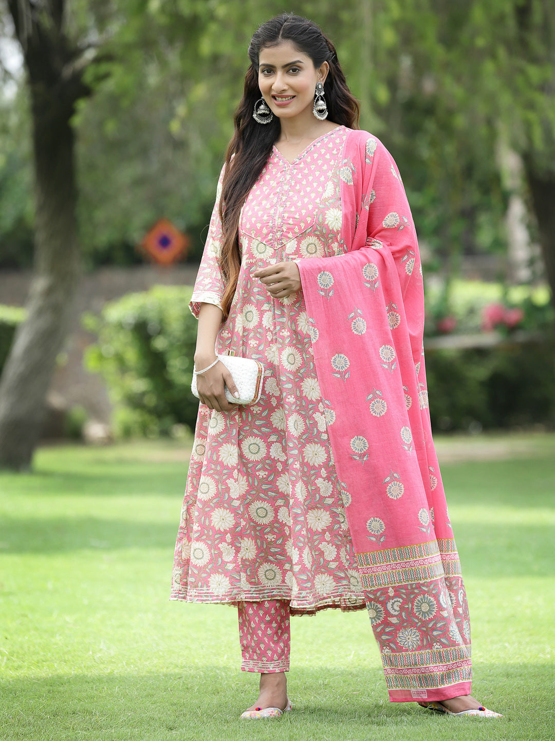 Women's Seagreen Cotton Cambric Festive Printed Kurta Set - Juniper