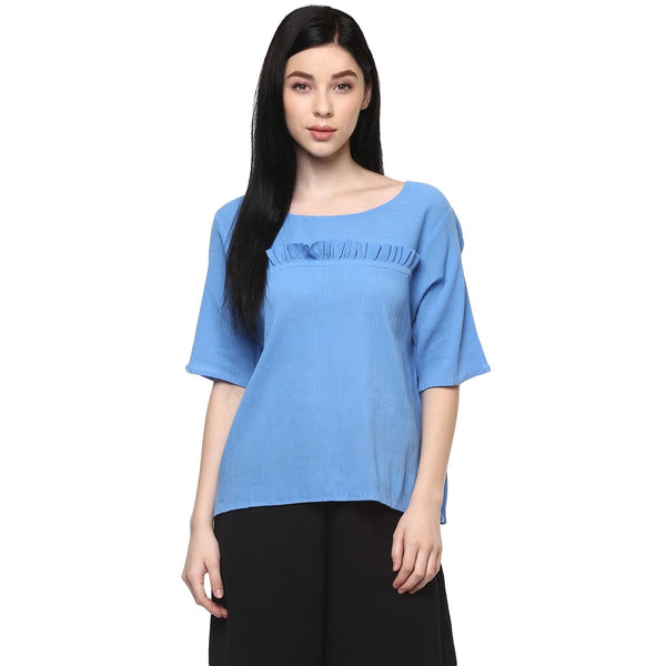 Women's Solid Wrinkle Top With Front Pleats - Pannkh