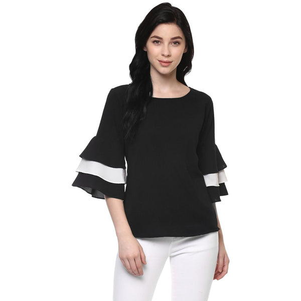 Women's Solid Monocromatic Flare Sleeve Top - Pannkh